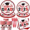 Red and Black Graduation Decorations Dinnerware Set, Class of 2025 Graduation Plates and Napkins, Graduation Plates and Cups and Napkins Set for Congrats Grad Party Decorations
